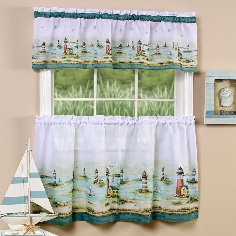 Achim Home Furnishing Hamptons Window Kitchen Curtains 3-Piece Tier & Valance
